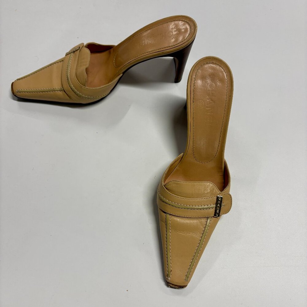 Chanel Cream Leather Mules